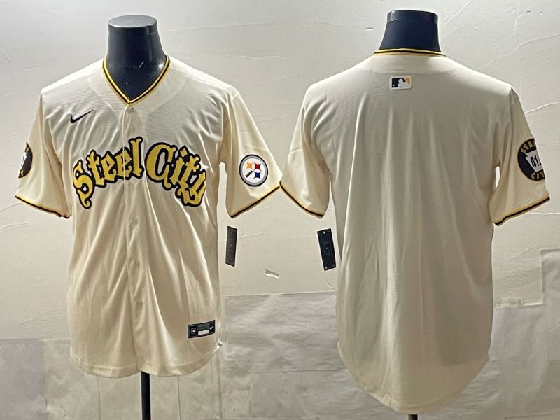 Men 2025 Nike Pittsburgh Steelers Blank Cream Limited NFL Jersey style 01->oakland raiders->NFL Jersey